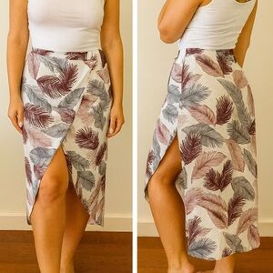 Tropical Palm Leaf Wrap Front Midi Skirt